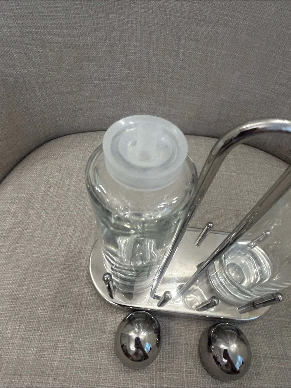 Ettore Sottsass for Alessi Italy Glass and Stainless Steel Oil Vinegar Cruet Set